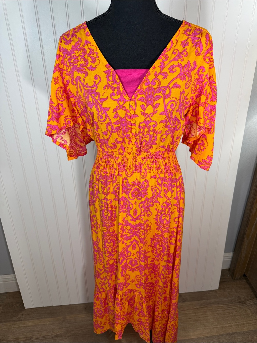 Anthropologie Able the Label Maya Floral Pink & Orange Paisley Dress Size Medium